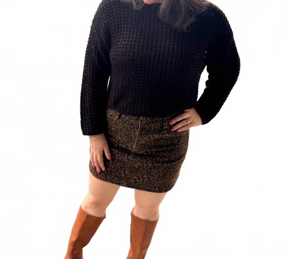 NEW BLU PEPPER sheer crew neck crochet knit sweater in black